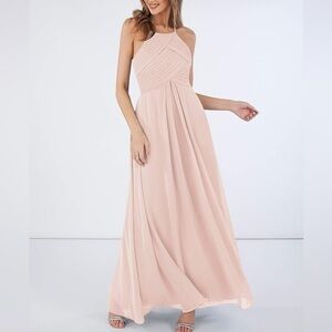 🥒 Azazie Ginger High Neck Open Back Ruched Long Bridesmaids Dress 0 Rose Petal